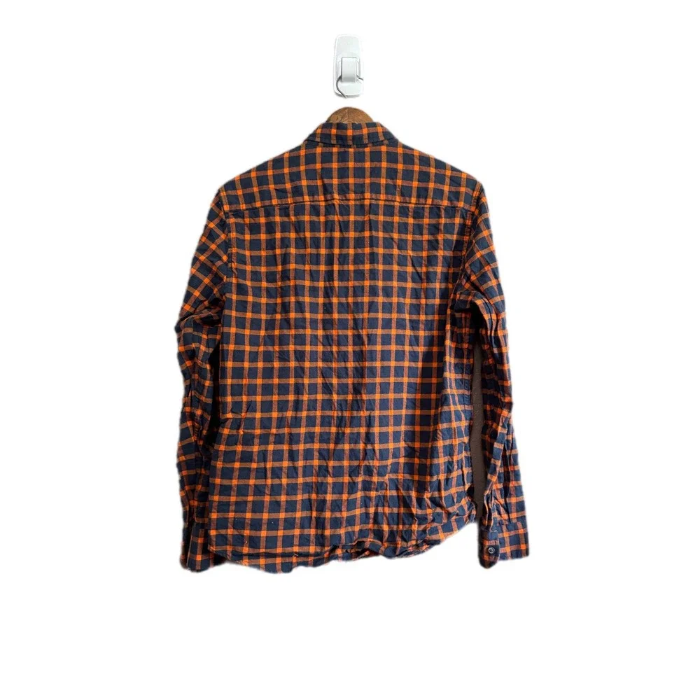 Banana Republic Luxe Flannel Shirt‎ Mens M Orange Navy Slim Fit Excellent Plaid